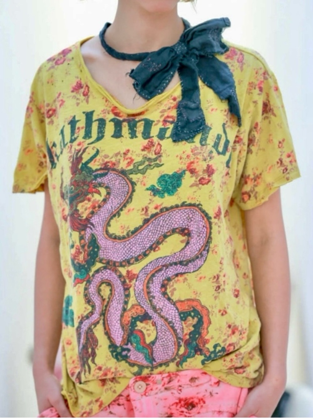 Magnolia Pearl Kathmandu Dragon Tee Floral Distressed Boho OS - Picture 3 of 6